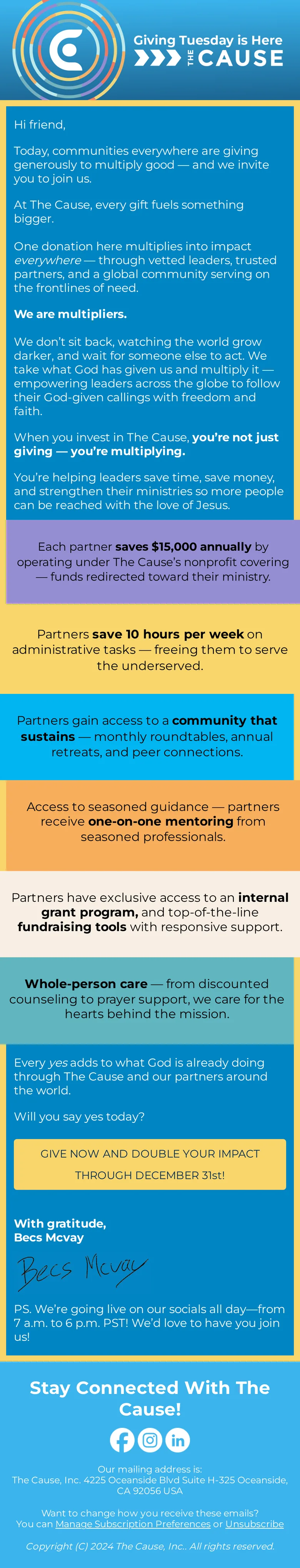 Giving Tuesday email, mobile layout